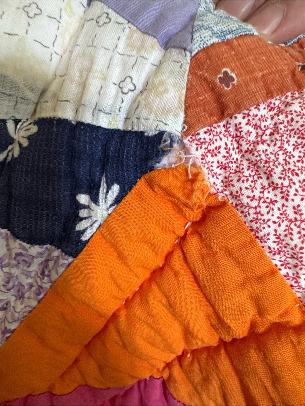 Bright Orange & Pink Patchwork Star Quilt - Classic Handmade Bedding